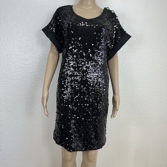 See By Chloe Mini Dress Black Sequin Short Sleeve Eras Tour Taylor Swift Sz 6 - Picture 1 of 12